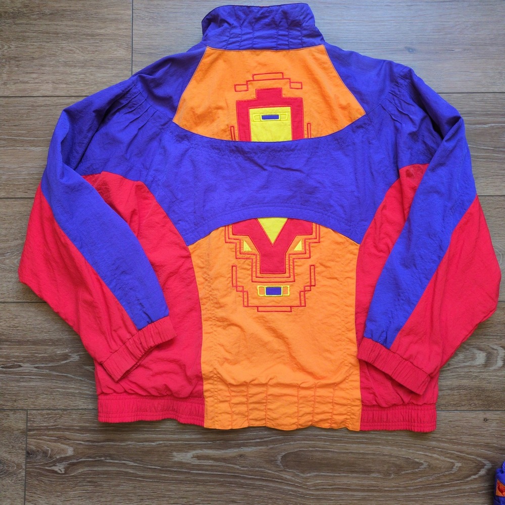 Vtg 90s Le Coq Sportif Colorblock Tracksuit Purple Orange Red Colorful Set M - Picture 2 of 15